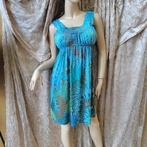 Unity Peacock Feather Dress Blue Green S